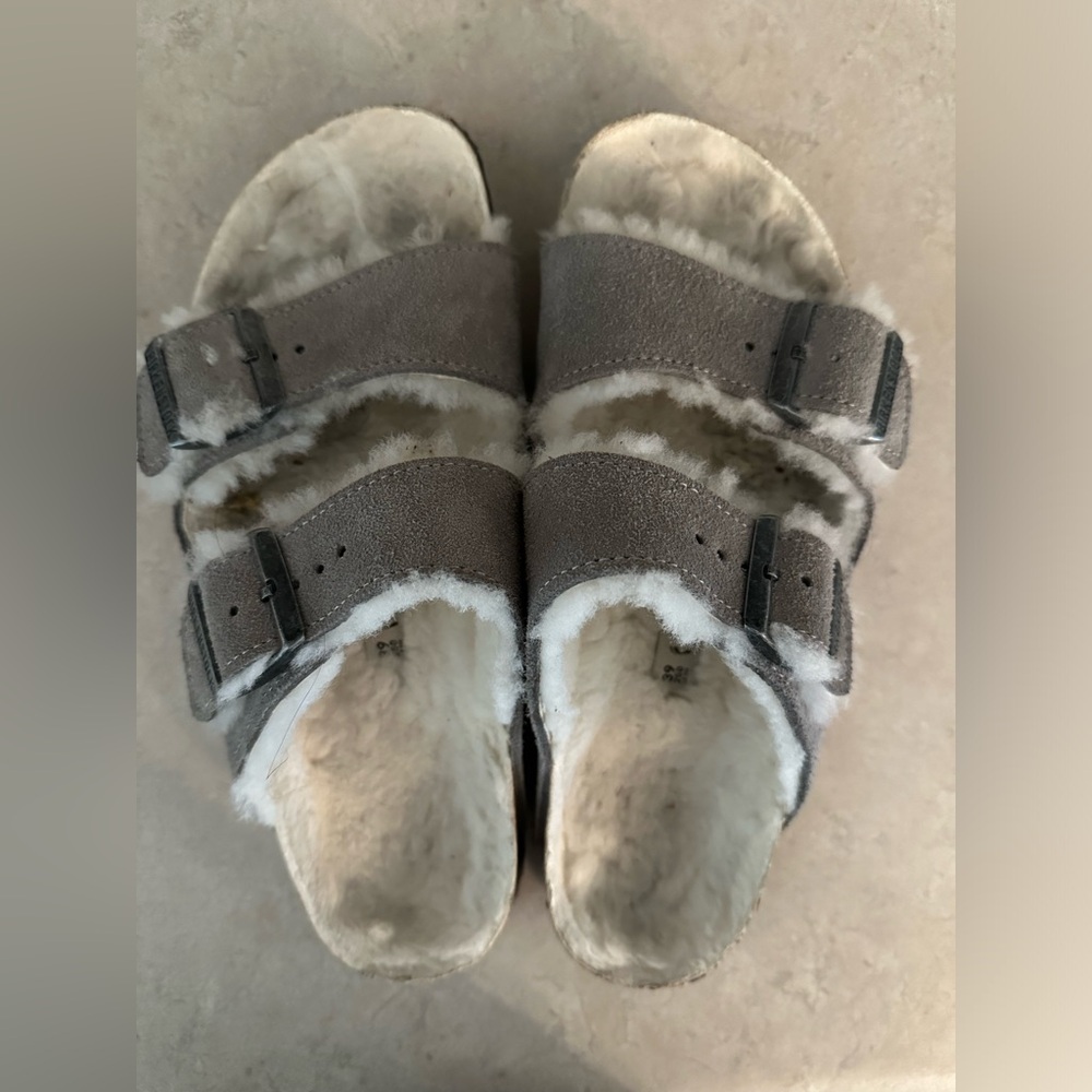Birkenstock Arizona Genuine Shearling Lined Slide Sandal Sz 39